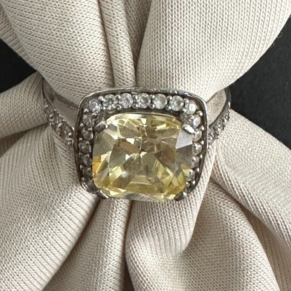 Custom Made .925 Sterling Silver Yellow Stone Woman Cocktail Ring Sz 9 Jewelry